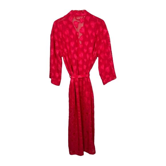 Vintage Victoria's Secret Hot Pink Heart Semi Sheer Robe Small Long Maxi Kimono - Picture 3 of 5